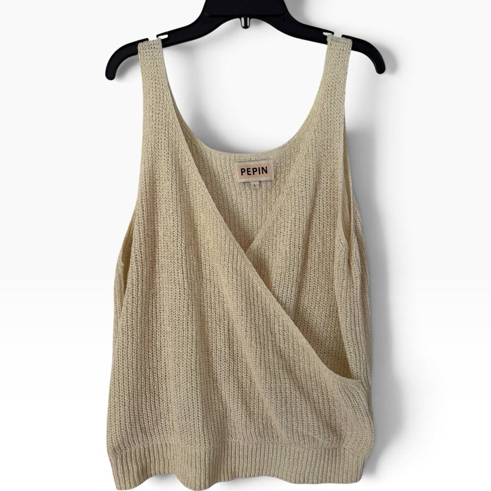 Anthropologie Pepin Cream Faux Wrap Knit Tank Top Size Large